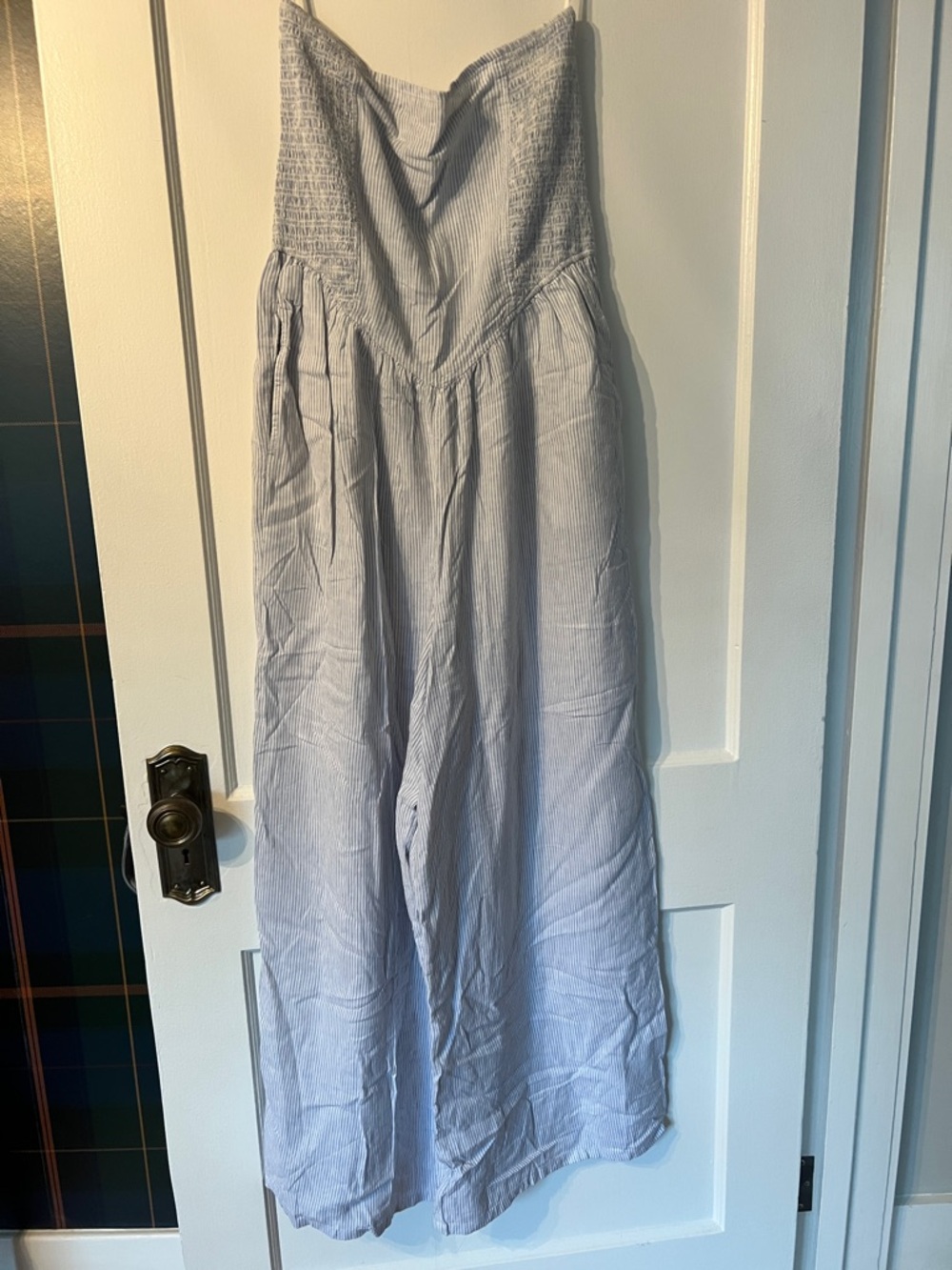 aerie Light Blue Strapless Wide-Leg Jumpsuit